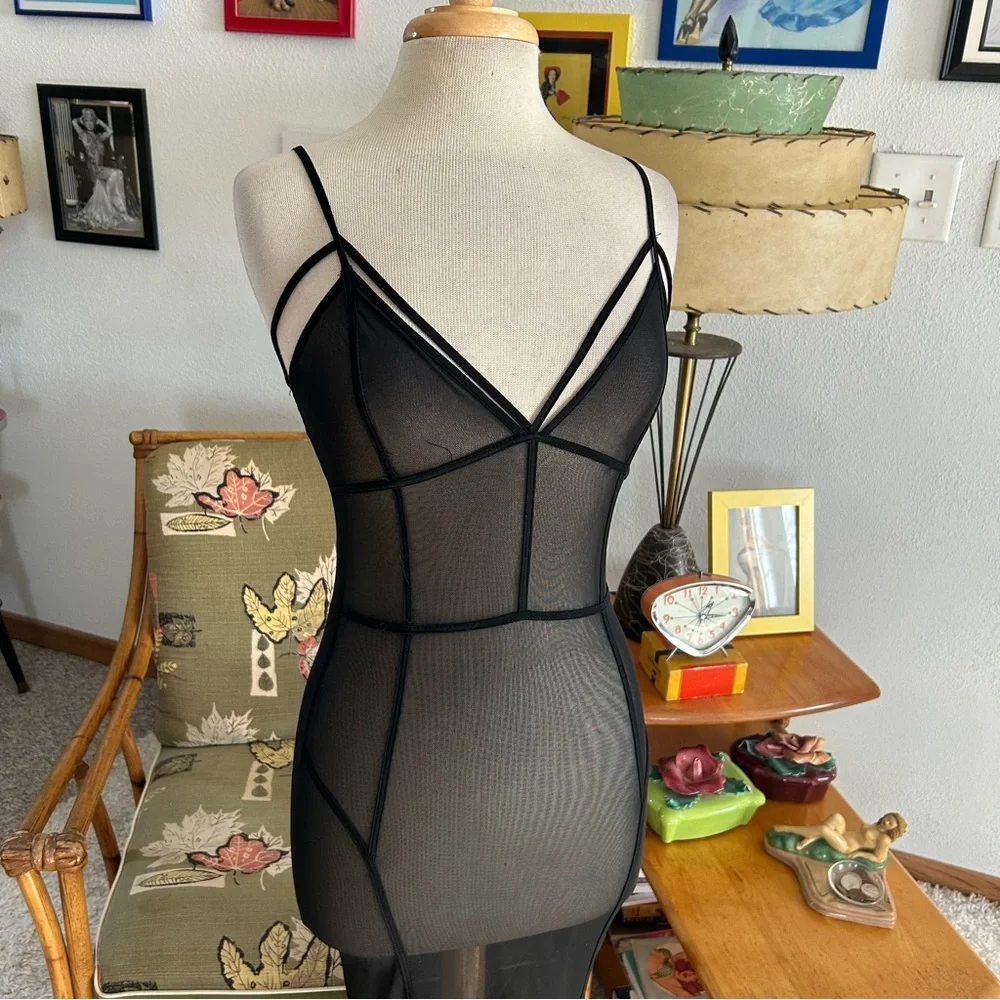 SOLD Retro Dress Sheer Slip Wiggle Black S M 1950s 50s Style Pinup Rockabilly - Picture 4 of 7